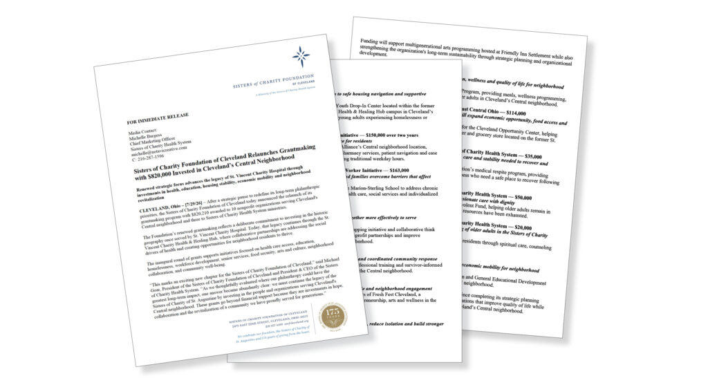 Sisters of Charity Foundation of Cleveland relaunches grantmaking with $820,000 in grants awarded